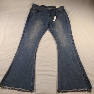 Kreamy Women's 2X Pants Flared Leg Opening Jeans Blue